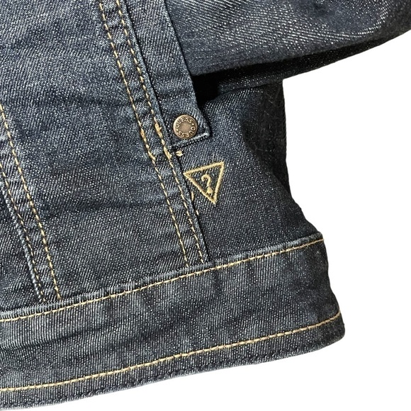 Euc Guess denim jacket, darker blue, side pockets, size medium. - Picture 3 of 11